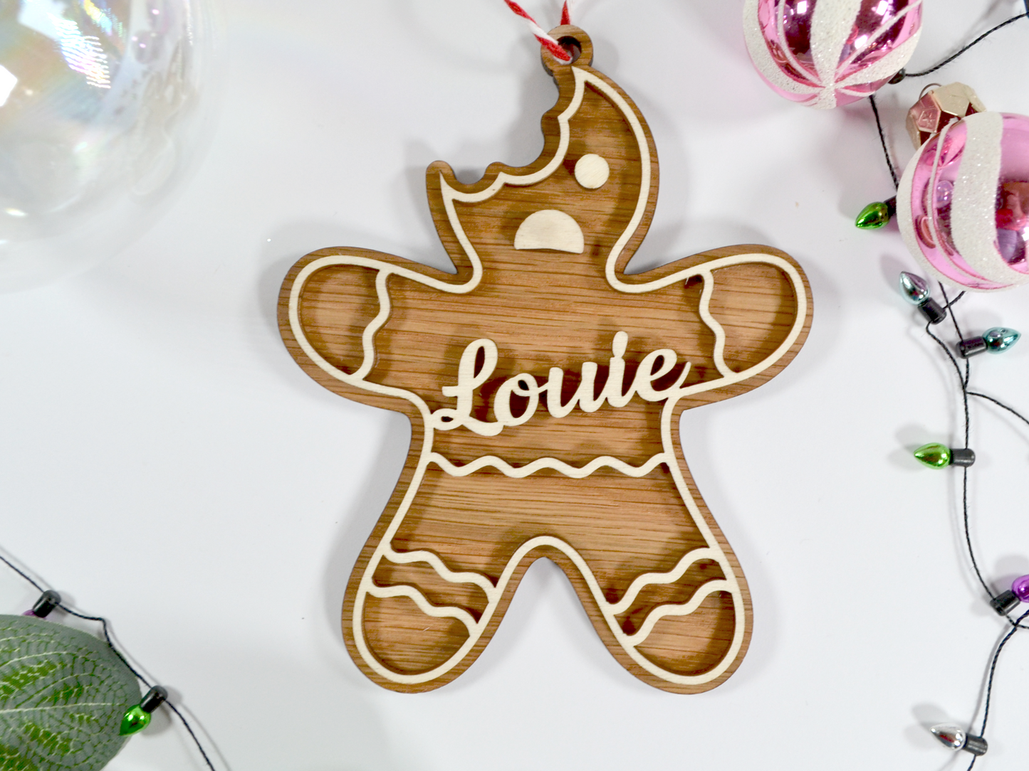 Wooden Ginger Bread Person Bitten - Christmas Tree Decoration