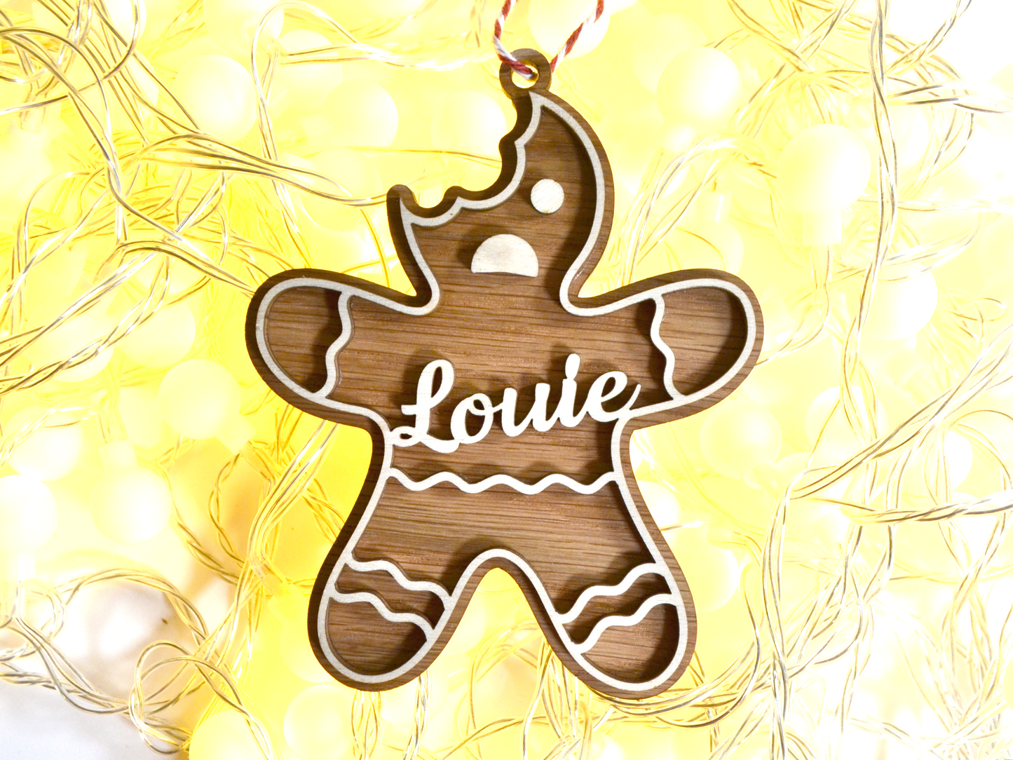 Wooden Ginger Bread Person Bitten - Christmas Tree Decoration