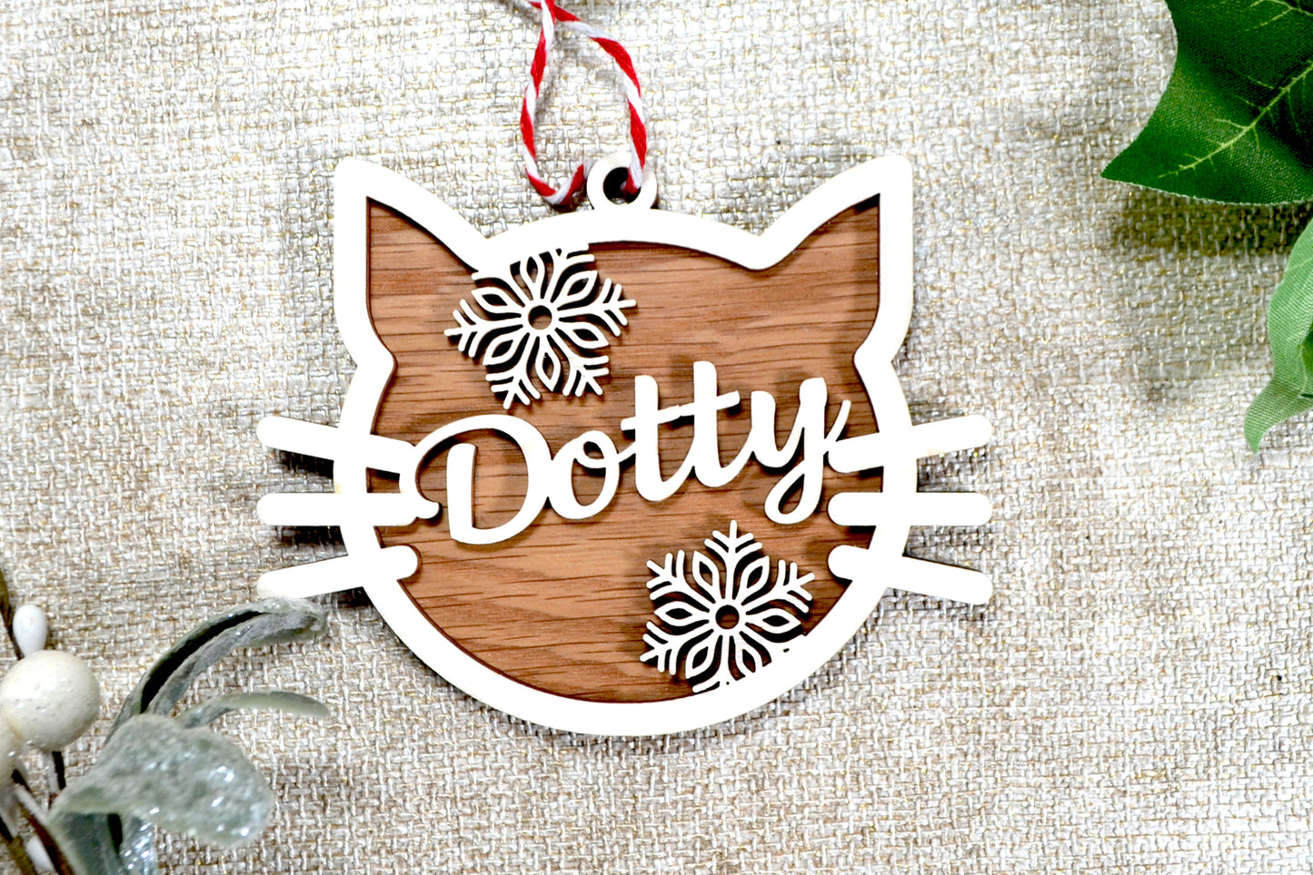 Wooden personalised Cat bauble