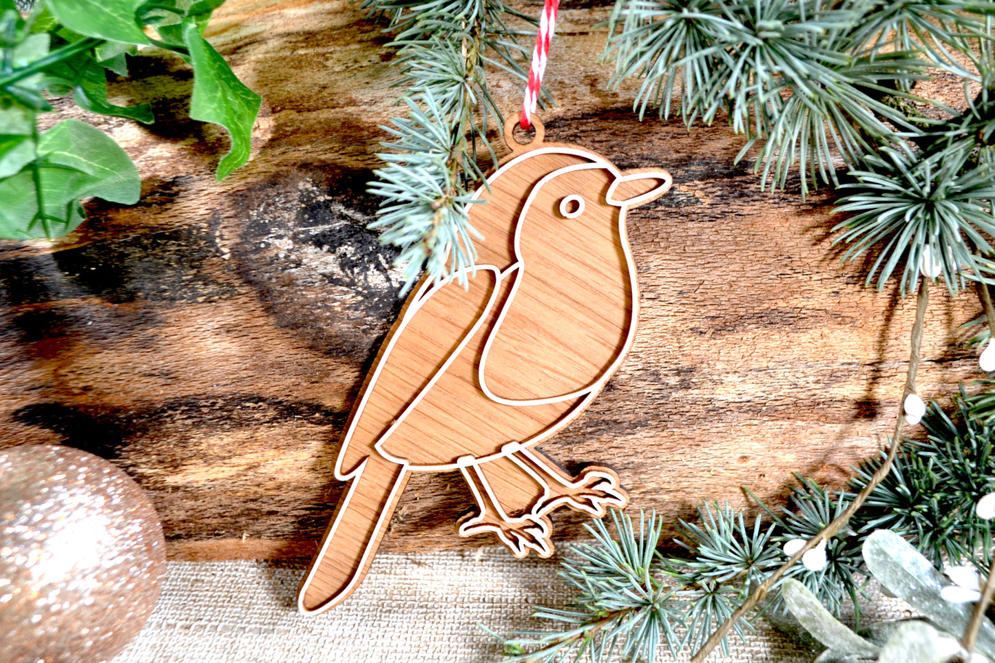 Robin Wooden Bauble - Christmas Tree Decoration