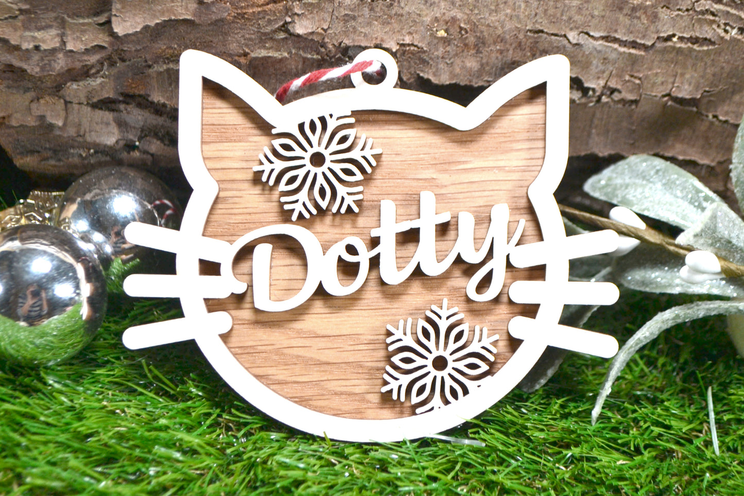 Wooden personalised Cat bauble