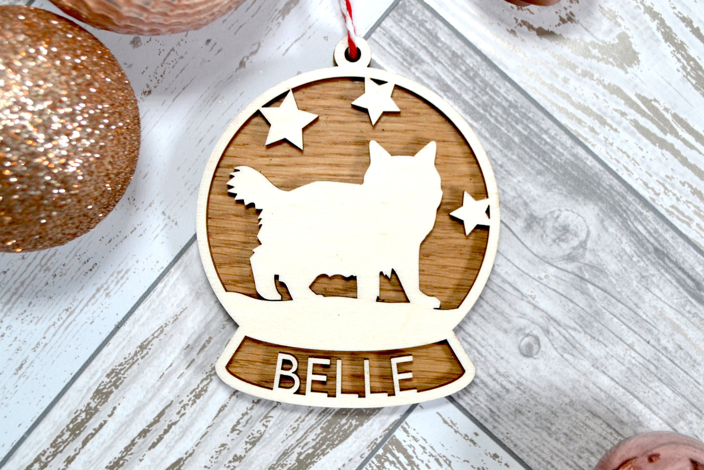 Personalised Cat Wooden Bauble - Christmas Tree Decoration