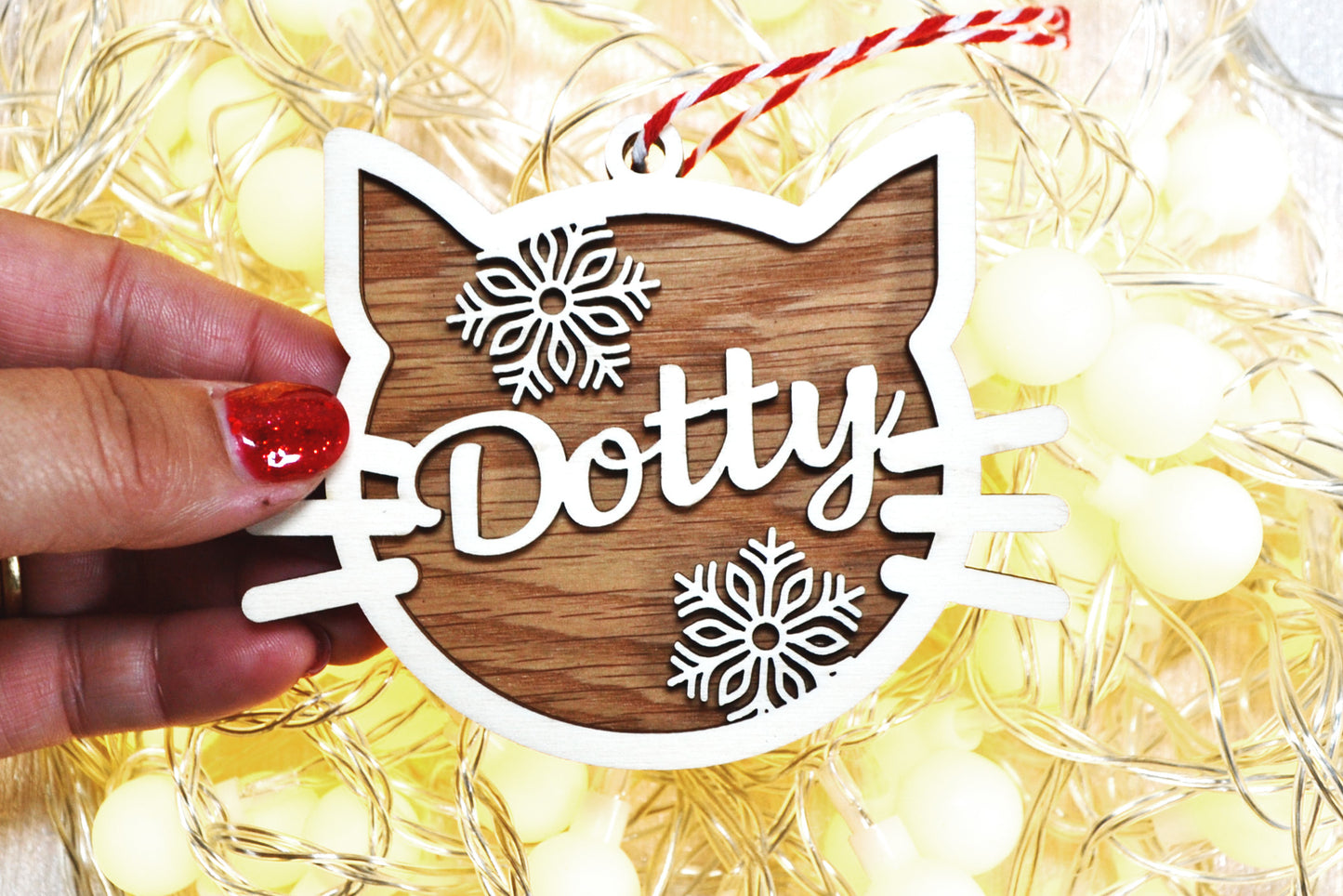 Wooden personalised Cat bauble
