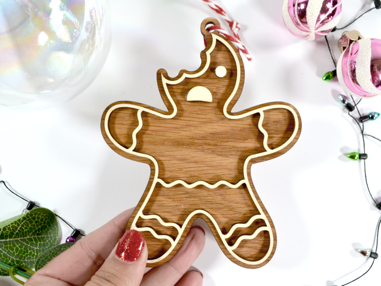 Wooden Ginger Bread Person Bitten - Christmas Tree Decoration