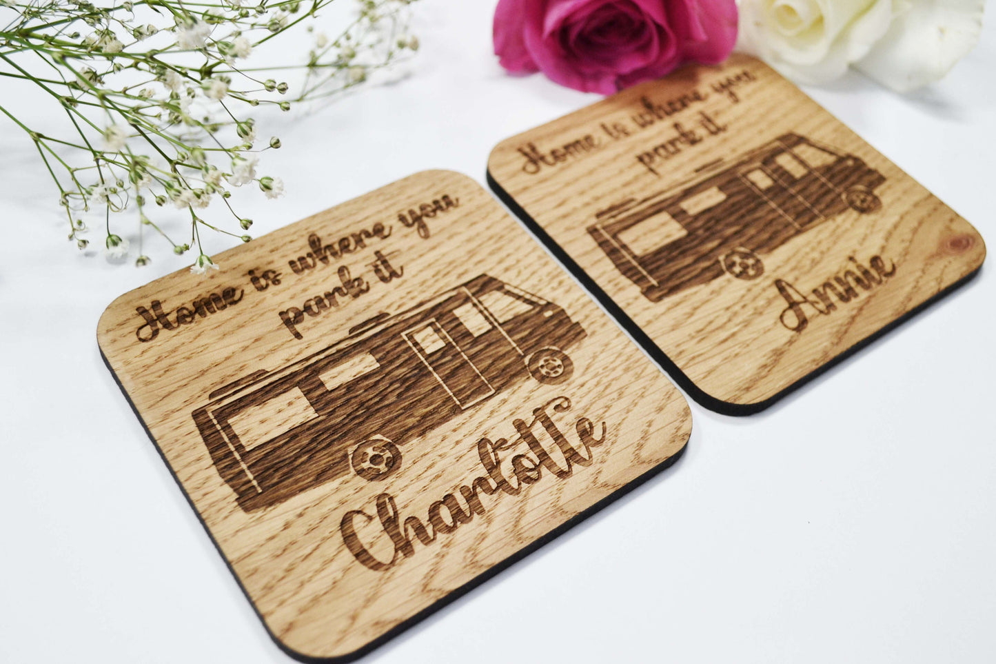 Home Is Where You Park It - Personalised Wooden Coaster - Square