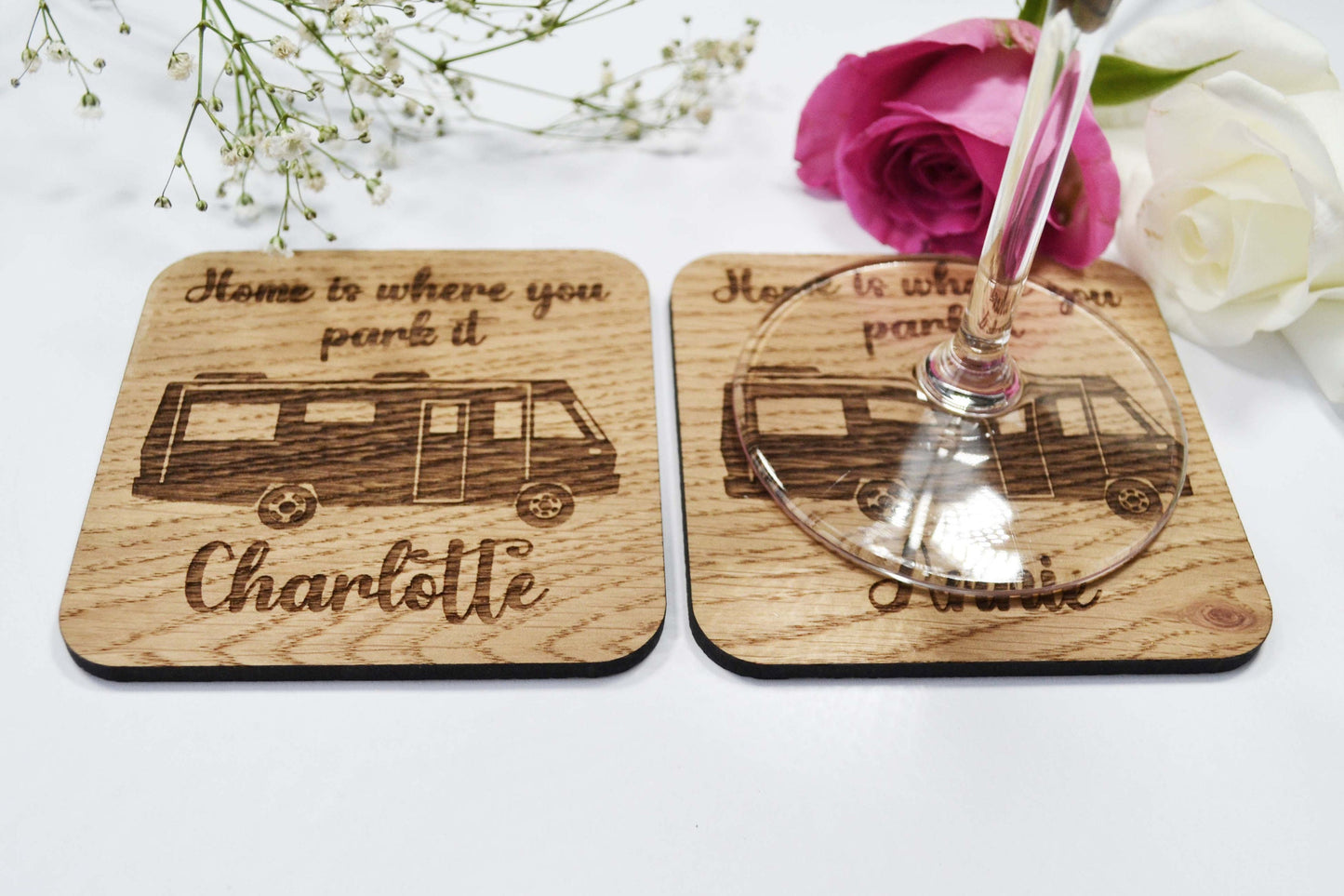 Home Is Where You Park It - Personalised Wooden Coaster - Square