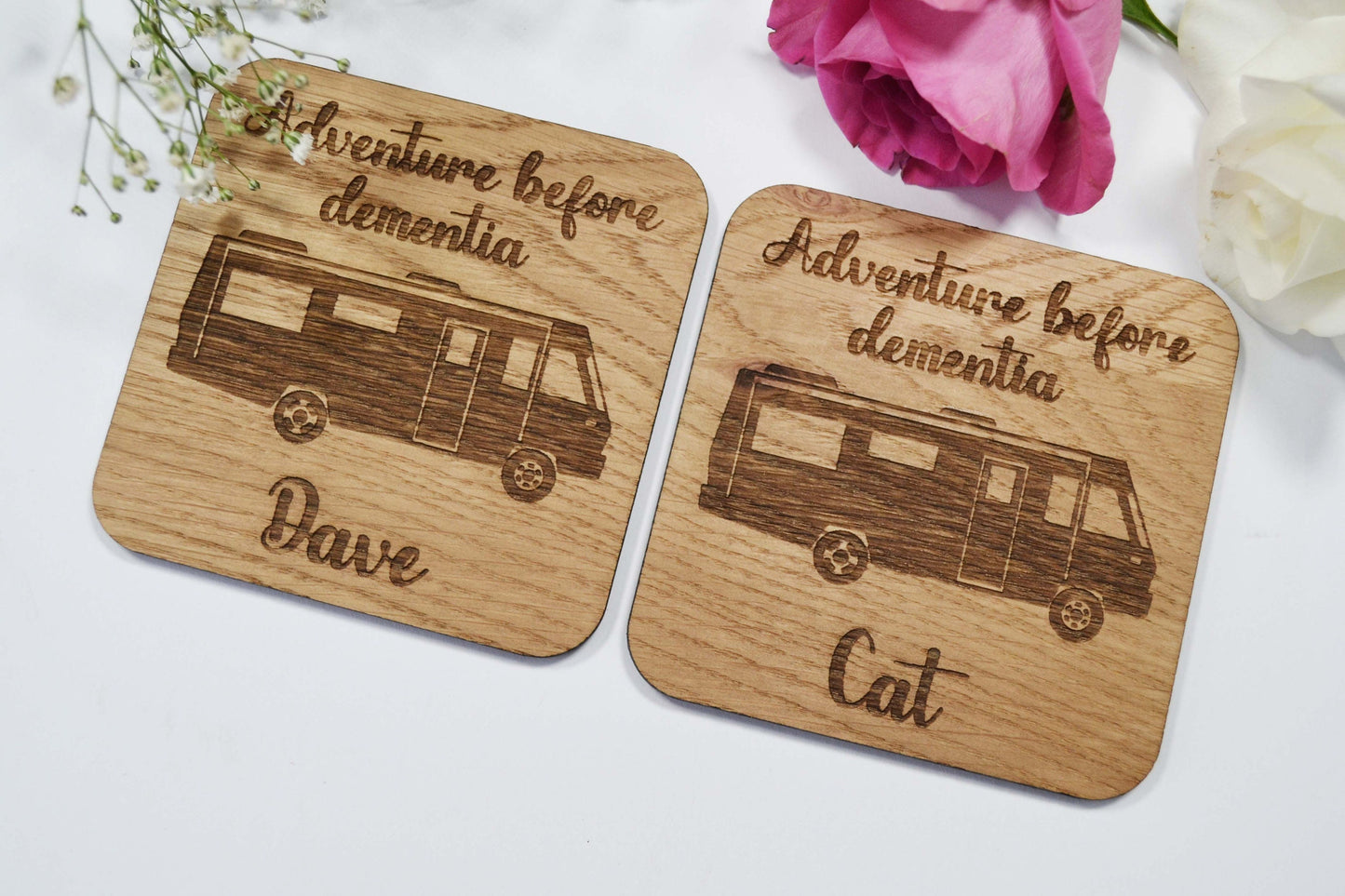 Adventure Before Dementia - Personalised Wooden Coaster - Square