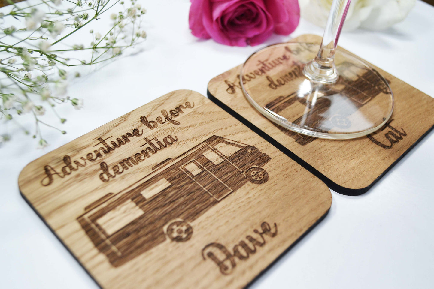 Adventure Before Dementia - Personalised Wooden Coaster - Square