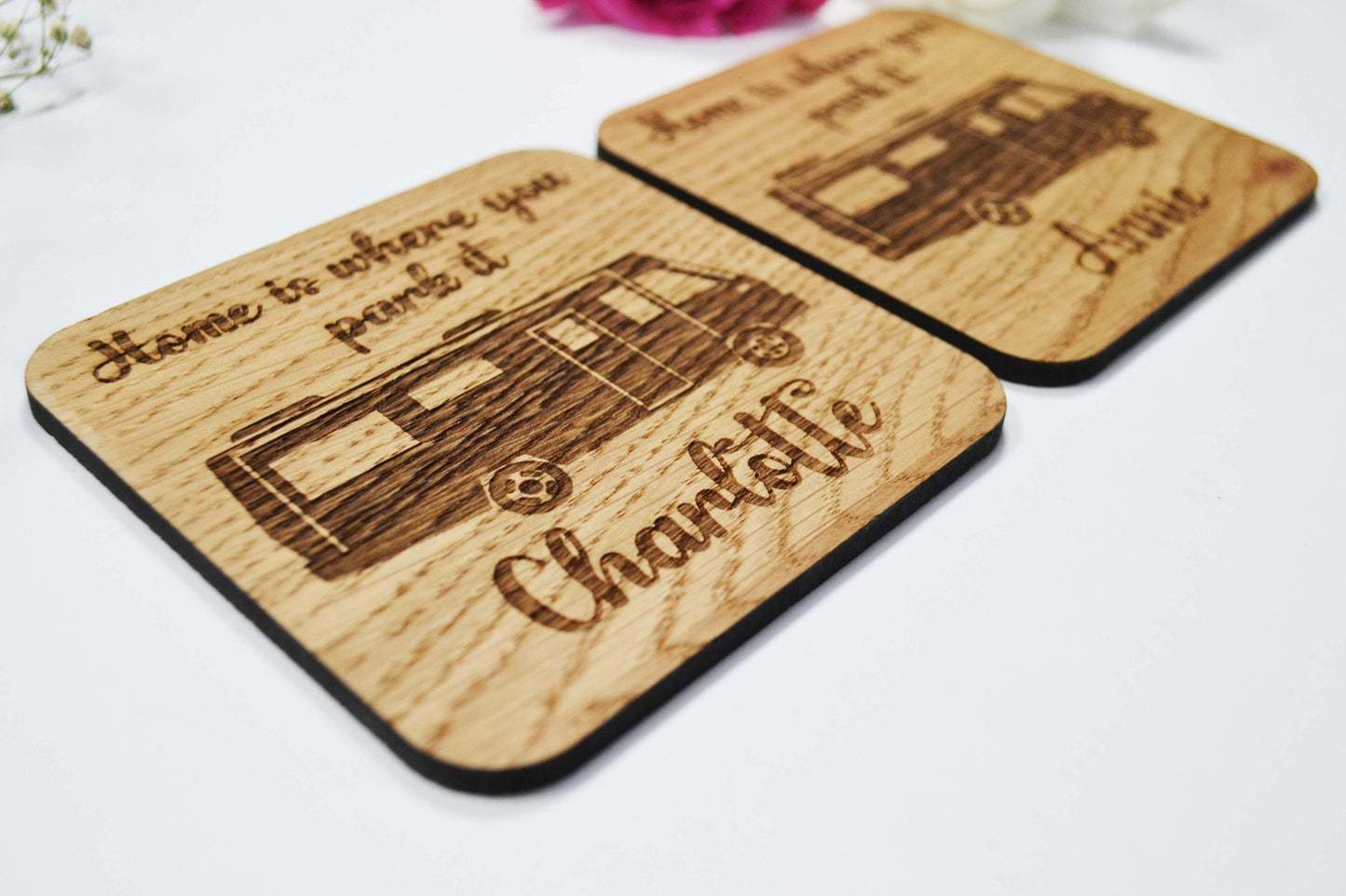 Home Is Where You Park It - Personalised Wooden Coaster - Square