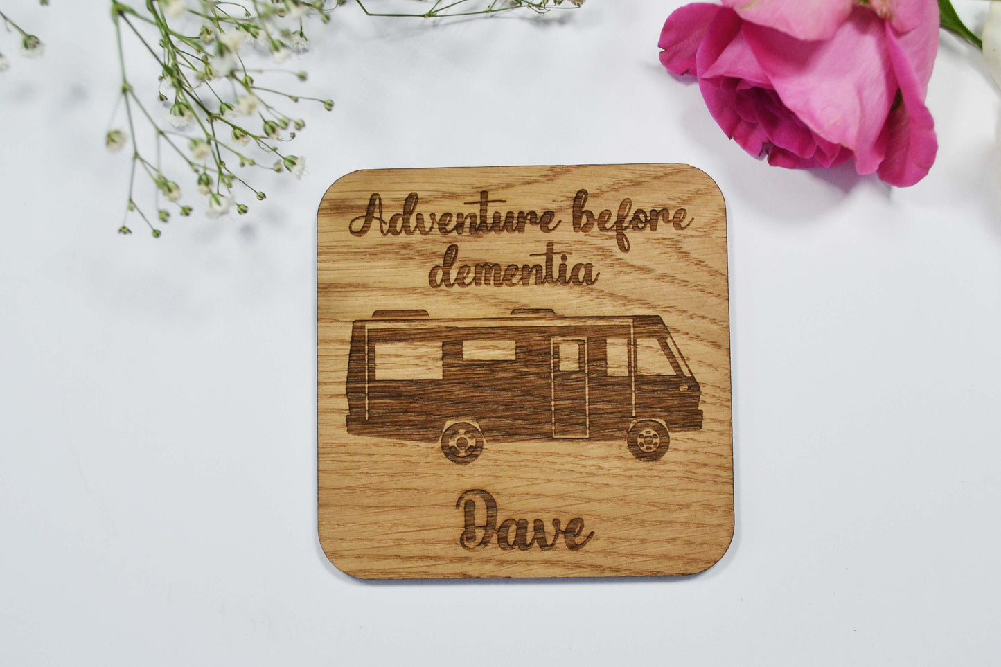 Adventure Before Dementia - Personalised Wooden Coaster - Square