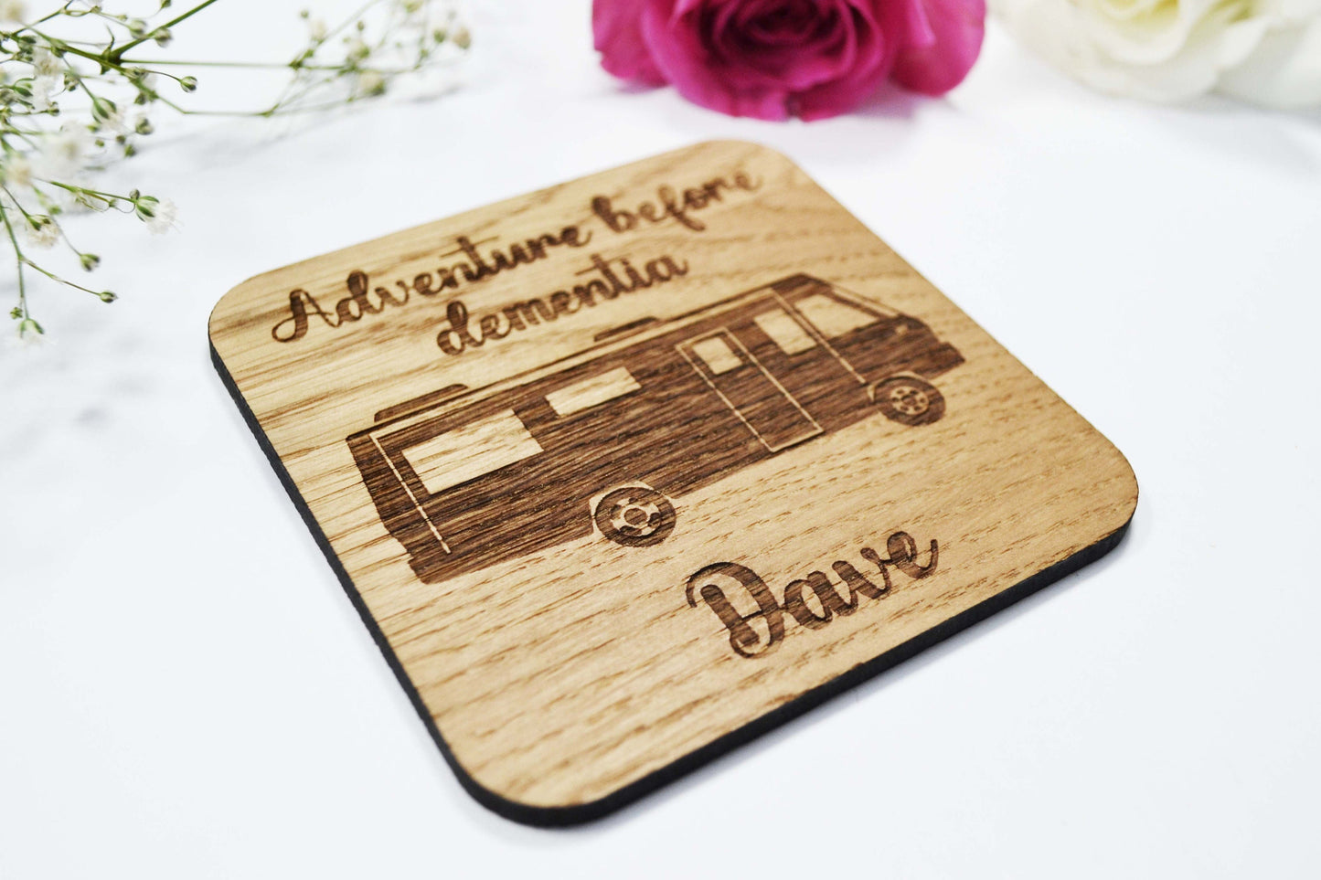 Adventure Before Dementia - Personalised Wooden Coaster - Square