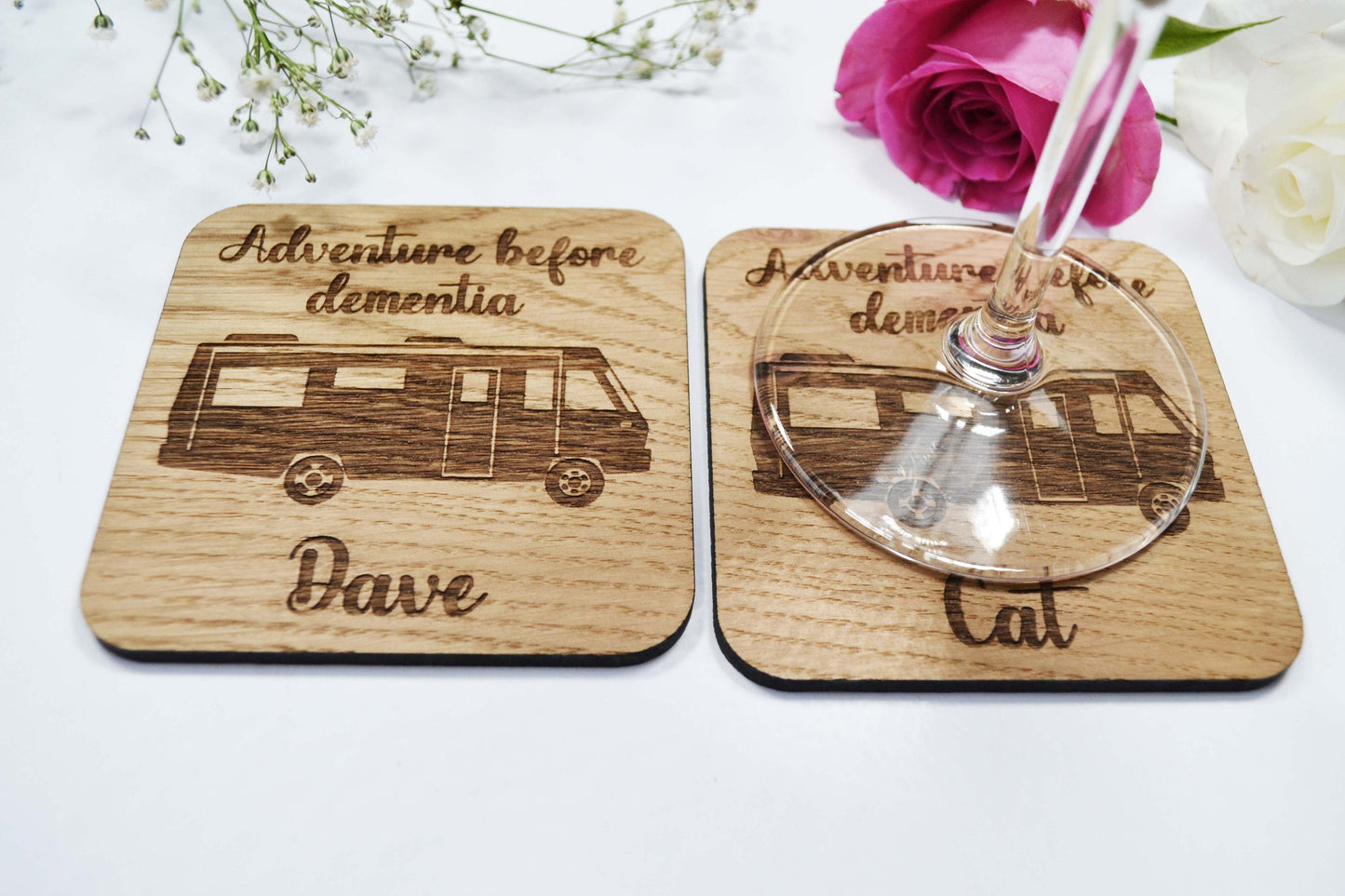 Adventure Before Dementia - Personalised Wooden Coaster - Square