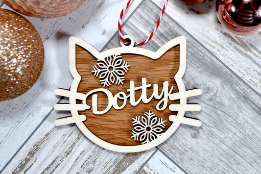 Wooden personalised Cat bauble