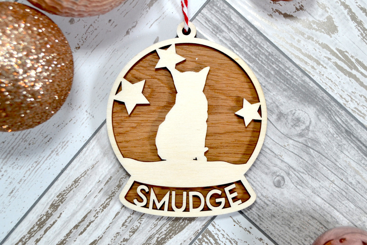 Personalised Cat Wooden Bauble - Christmas Tree Decoration