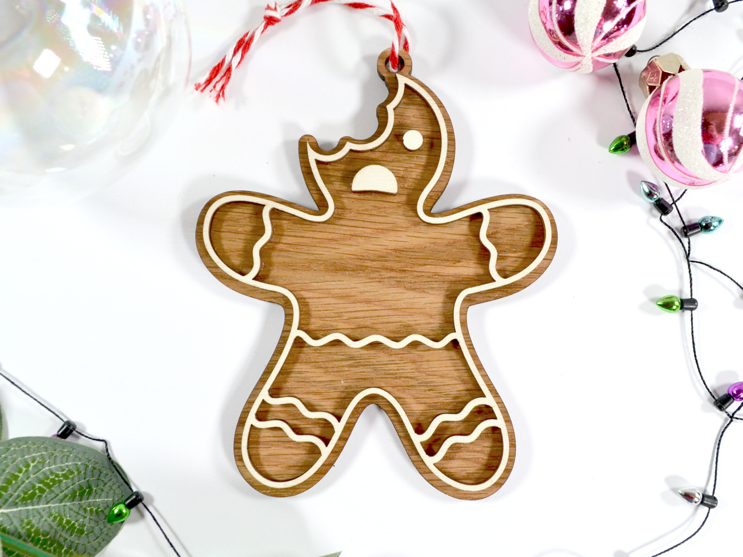 Wooden Ginger Bread Person Bitten - Christmas Tree Decoration