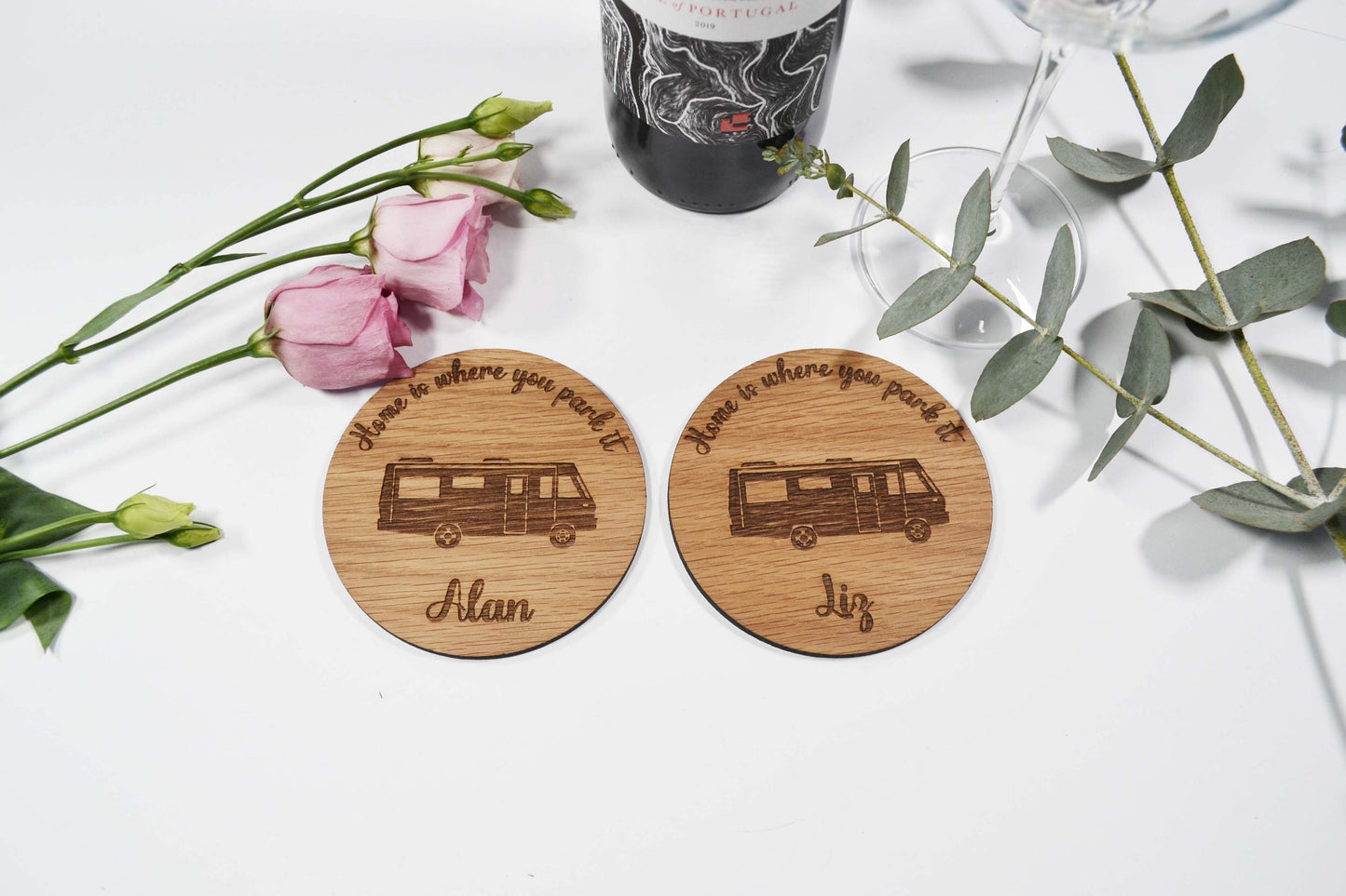 Home Is Where You Park It - Personalised Wooden Coaster - Round