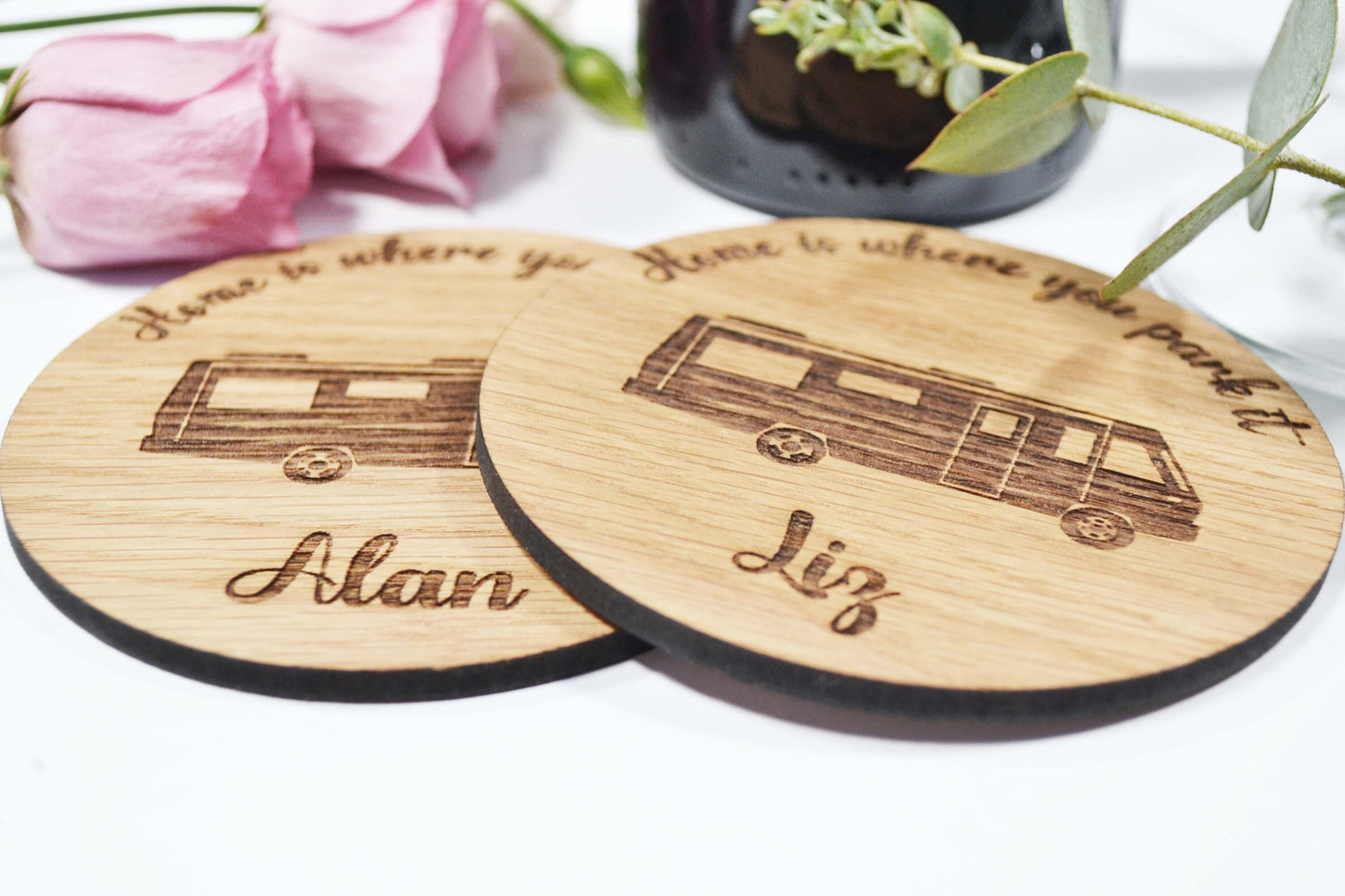 Home Is Where You Park It - Personalised Wooden Coaster - Round