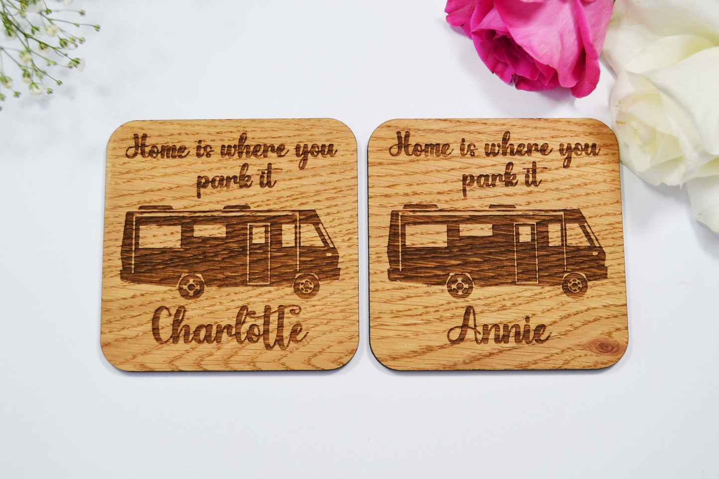 Home Is Where You Park It - Personalised Wooden Coaster - Square