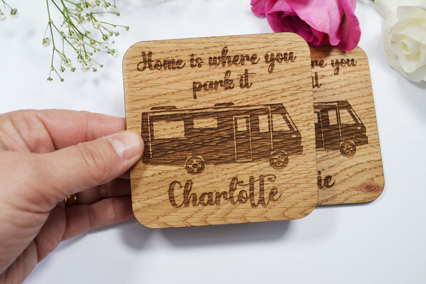 Home Is Where You Park It - Personalised Wooden Coaster - Square